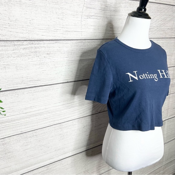 Topshop Navy Blue Notting Hill Crop Top Boxy Cropped Graphic Tee Size 12 Large - Picture 5 of 9